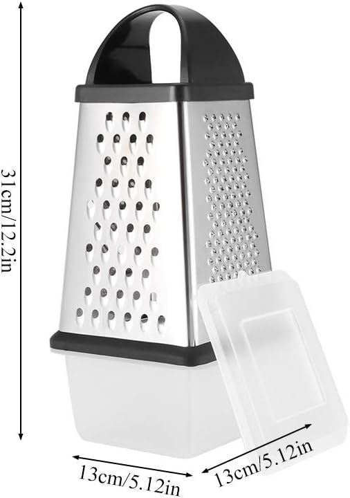 Cheese Grater, 4 Sided Box Grater Stainless Steel Cheese Grater Shredder Slicer for Grading Cheeses Fruits Vegetables Chocolates Peeler