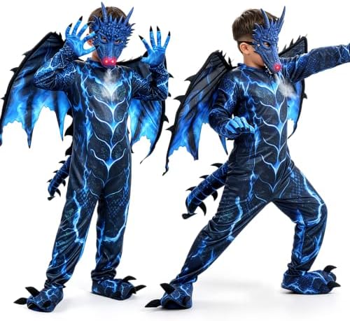 Kids Dragon Costume, Boys Dragon Halloween Costume with Mask, Wings & Tail