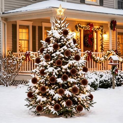 15 Pcs Brown Velvet Christmas Ball Ornaments,3.15 Xmas Hanging Ornaments