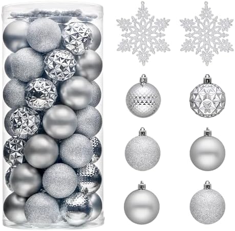 Valery Madelyn Christmas Tree Decorations Ornament Set, 50ct 2 Inches Silver Shatterproof Christmas Ball Ornaments Hanging Xmas Holiday Party Decor