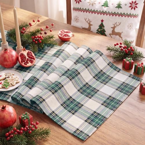 Softalker Christmas Checkered Table Runner, Green and White, 13 x 70 Inch