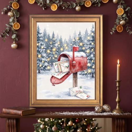 Framed Red Mailbox Holiday Canvas Print Gold Frame Inch 12x16