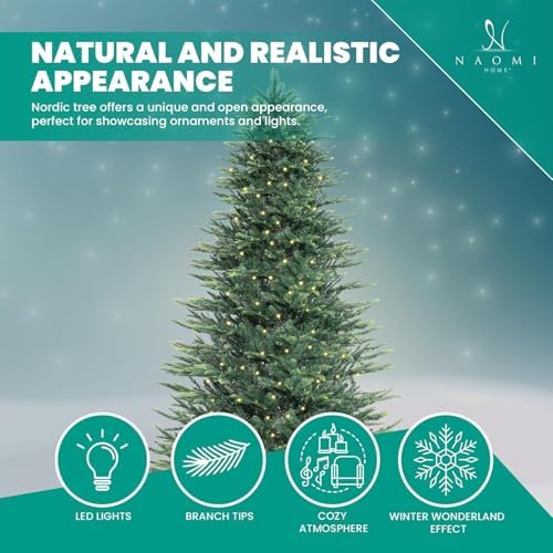 Naomi Home 7.5 ft Nordic Pre-Lit Christmas Tree, 700 Warm Lights