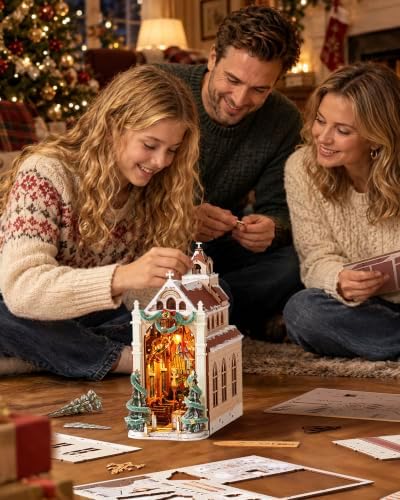 Rolife Book Nook Kit DIY Miniature House Christmas Bookshelf Insert Bookend