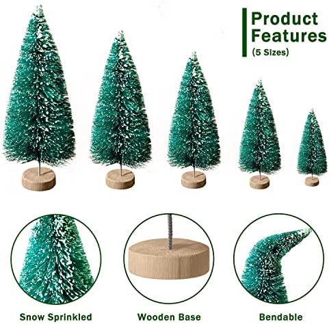 30Pcs Mini Christmas Trees - Artificial Christmas Tree Bottle Brush Trees,Sisal Snow Trees with Wooden Base for Christmas Decor Party Home Table Craft Decorations(Green)