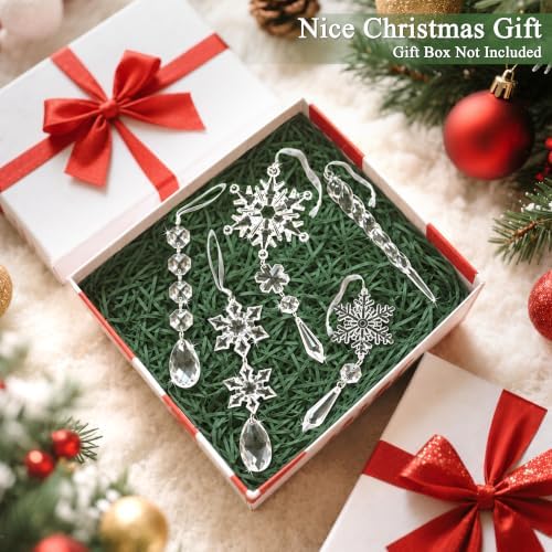 Crystal Christmas Tree Ornaments, Clear Acrylic Snowflake & Icicle, 32pcs