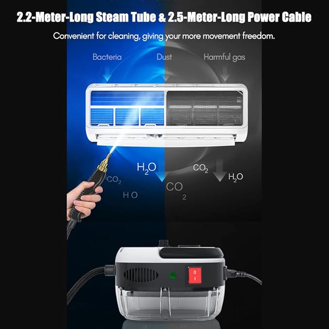 Portable Handheld Steam Cleaner, High Temperature Pressurized Steam Cleaning Machine with Brush Heads for Kitchen Furniture Bathroom Car, US Plug 110V (Red)