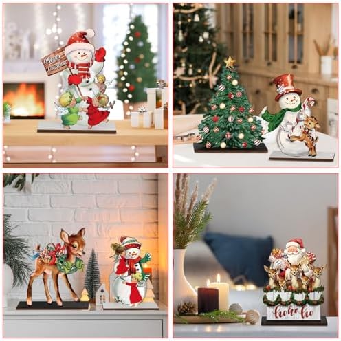 Beeveer 6 Pcs Christmas Table Decorations Wooden Snowman Reindeer Decor