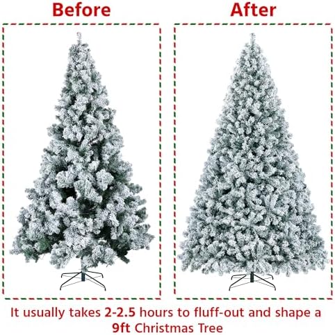 Yaheetech 9ft Pre-Lit Snow Flocked Artificial Christmas Tree, 900 Lights