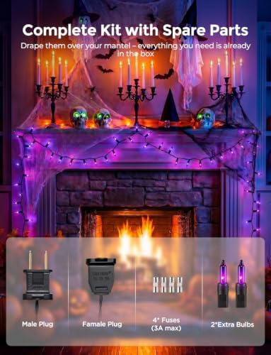 20FT Purple Outdoor Halloween String Lights for Indoor Haunted House Decor