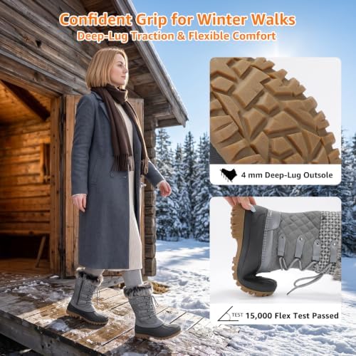STQ Womens Winter Snow Boots, Waterproof Insulated Mid-Calf Duck Boots