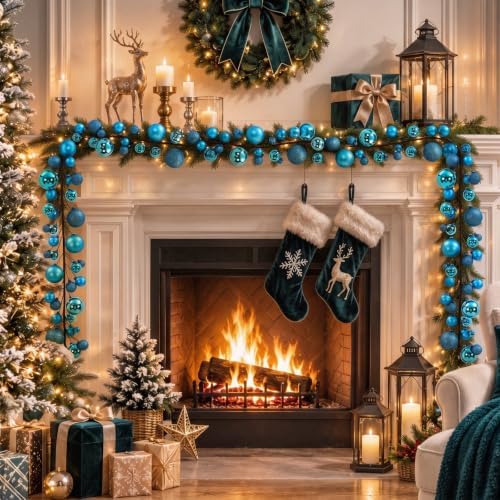 2 Pcs 6 ft Christmas Ball Ornament Garland, Turquoise