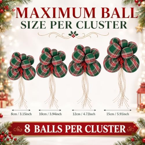 4 Set Large Green Buffalo Plaid Christmas Ball Cluster Fabric Ball Ornament