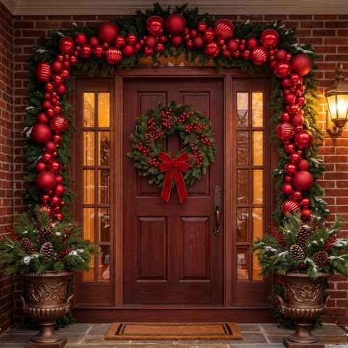 12.1 ft Christmas Ball Garland, Red