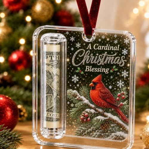Crystal Christmas Cash Gift Holder Ornament Clear Acrylic Money Decor，A8