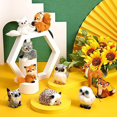 Skylety 10 Pcs Woodland Animal Ornaments for Christmas Tree, Plush Fox
