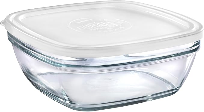 Duralex - Lys Square Stackable Bowl with White Lid, Set of 3 Sizes