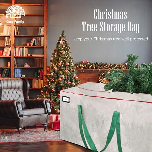 Cosy Family 7.5 ft Christmas Tree Storage Bag - Durable Heavy Duty Extra Large Artificial Xmas Holiday Tree Bag with Reinforced Handles and Dual Zippers Wide Opening - Clear