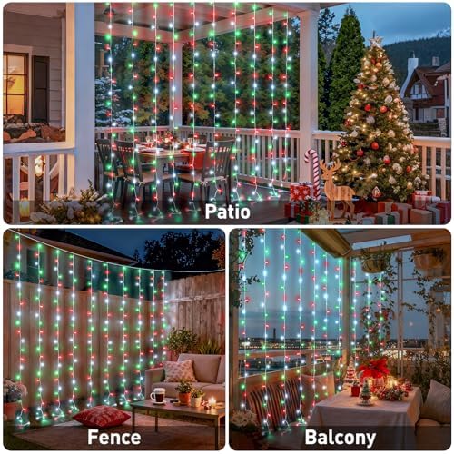 JMEXSUSS 300LED Red White and Green Christmas Curtain Lights with Remote