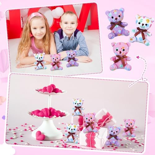 Haull 18 Pcs Valentine Conversation Hearts Stuffed Animals Bears Plush Bears Bulk for Kids Gifts 4" Mini Soft Stuffed Animals Small Cute Plushies Toys for Party Favors Supplies Decoration