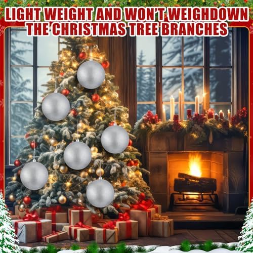 Zubebe 6 Pcs 8" Jumbo Christmas Ball Ornaments Lawn,Silver