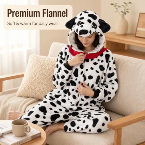 Snug Fit Unisex Adult Onesie Pajamas, Flannel Cosplay Animal One Piece Halloween Costume Sleepwear Homewear