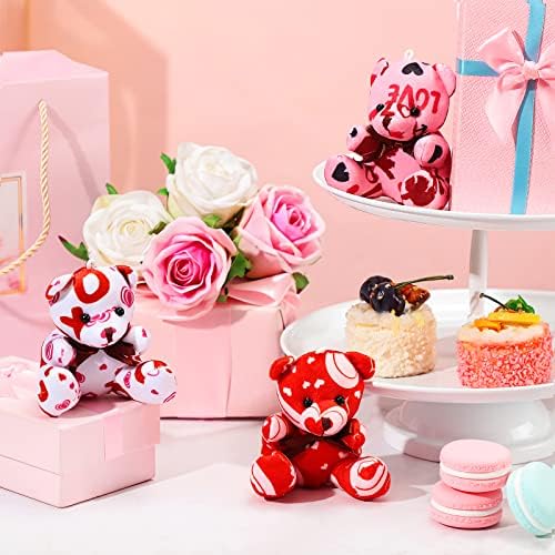 Haull 18 Pcs Valentine Heart Stuffed Animals Bears Bulk Gifts Plush Bears Bulk Mini Soft Stuffed Toys Small Cute Plush 4" for Adults Party Favors Home(XOXO)