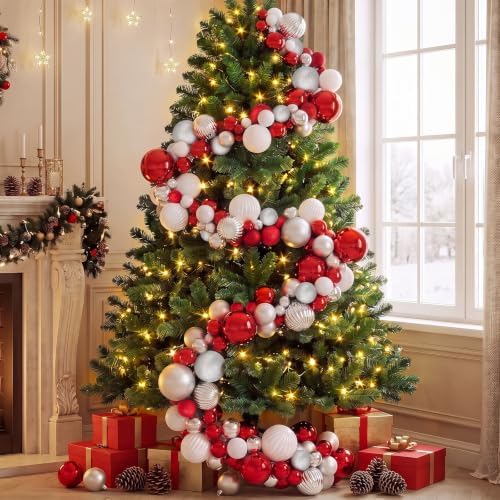 9.2 ft Christmas Ball Garland, Red, White, Silver