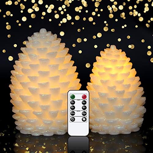 Wondise Pine Cone Flickering Flameless Candles with Remote and Timer