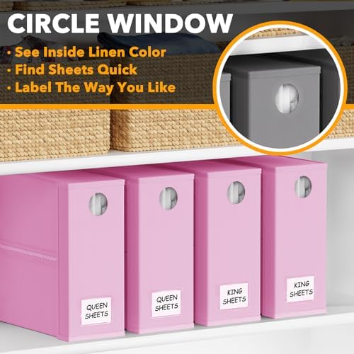 SpaceAid 4 Pack Bed Sheet Organizers and Storage, Foldable Sheet Organizer for Linen Closet, Sheets Set Folder Keeper with Window XL (Queen & King Size) Bedding Container (Pink, 4 Pack)