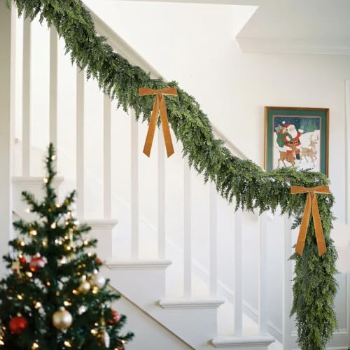 4 Pcs Double Color Christmas Norfolk Pine Garlands for Mantle Fireplace