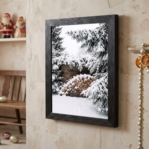 Framed Snowy Firewood Canvas Wall Art, Winter, Black Frame Inch 8x10