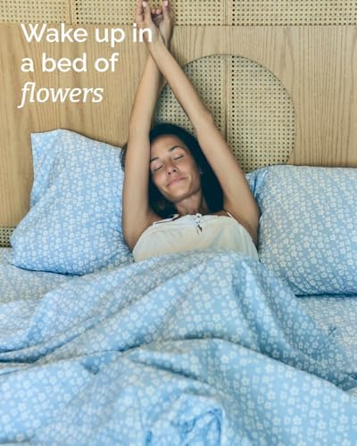 King 4 Piece Floral Sheet Set - Soft, Breathable & Cooling - Blue Meadow