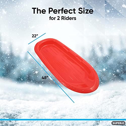 Superio Toboggan Snow Sled for Kids and Adults, Heavy Duty Plastic Slider with Handles and Hole for Pull Ropes- Kid and Adult Winter Fun