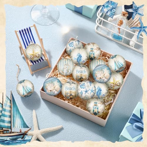 Outus 16pcs Coastal Christmas Ball Ornament for Tree, Ocean Christmas Decor