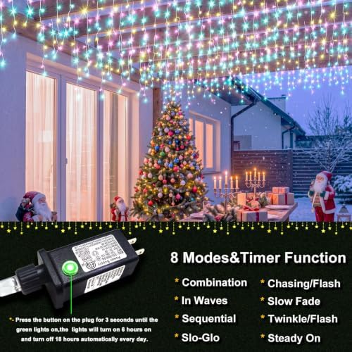400LED Christmas Icicle Lights Outdoor Waterproof, 8 Modes Twinkle Fairy Lights for Home Tree Room Decor, Pastel
