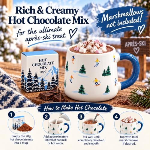 Topline Cozy Skiing Gift Set for Men – Ski Red Knitted Beanie Hat, Ceramic Mug, Cozy Socks & 20g Double Hot Chocolate Mix – Christmas Stocking Fillres, Birthday Gifts for Men, Winter Gifts for Women
