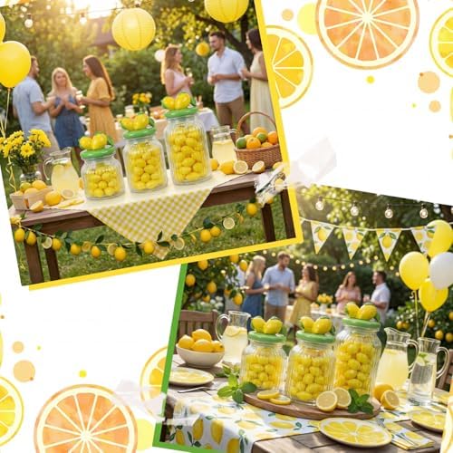Mimorou 3 Set Lemon Glass Candy Jars with Ceramic Lids 44oz 33oz 22oz Summer Lemon Cookie Jars Airtight Glass Food Storage Containers for Summer Party Tea Cookie Snacks Sugar