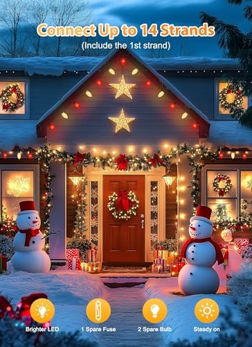 C9 Christmas Lights Outdoor, 100Ft 50 LED Red & Warm White String Lights