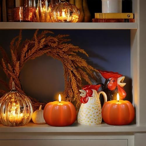 Wondise Fall Decorations Flameless Wax Pumpkin Candles with 6H Timer