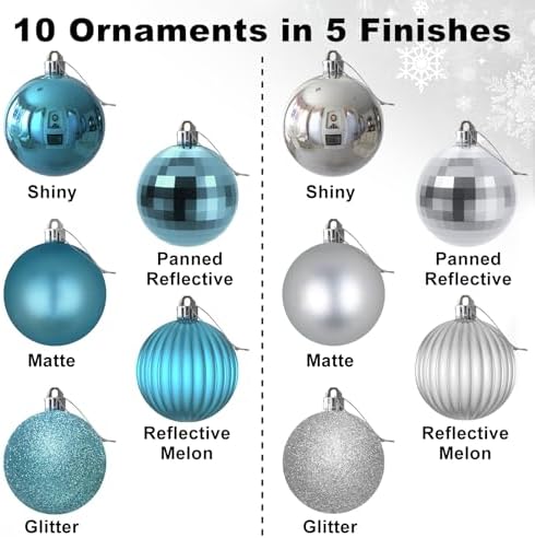 Baby Blue 2.5" Christmas Balls Christmas Tree Decoration Ornaments Shatterproof Hanging Balls for Birthday Halloween Holiday Wedding Decorations Set of 10pcs