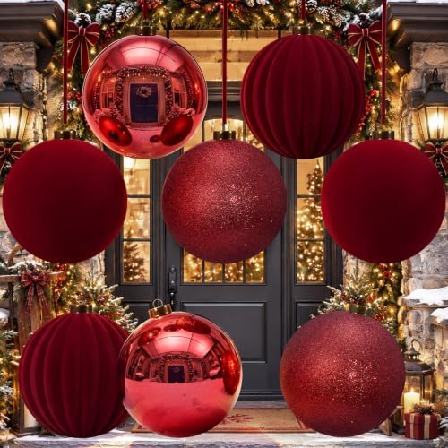 Liliful 8 Pcs 8 Inch Extra Large Christmas Ball Ornaments Decor, Burgundy