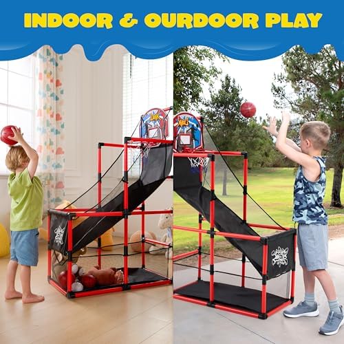 JOYIN Red Arcade Basketball Game Set, Indoor Basketball Hoop for Kids 3+ Years Old, Easy Set Up Sports Toy with 4 Balls, Gifts for Boys and Girls