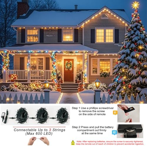 Pooqla 200 LED Color Changing Christmas String Lights with Remote, 66 ft