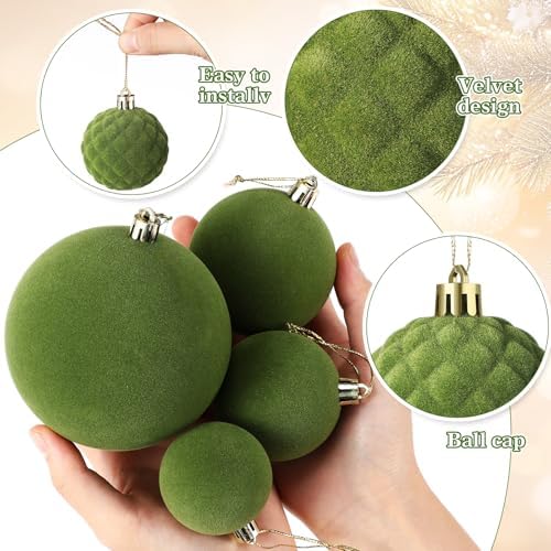 Hollowfly 95 PCS Velvet Christmas Tree Decor Set, Green