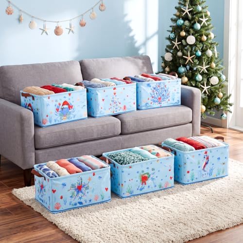 CHENGU 6 Pack Christmas Storage Bins Collapsible Coastal Christmas Baskets