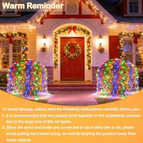 300 LED Net Lights for Bushes, 14.8ft x 5ft 8 Modes Christmas Outdoor Mesh Lights Connectable, Waterproof Decorative String Lights Plug in for Xmas Tree Garden Wedding Party (Clear Wire, Mulitcolor)
