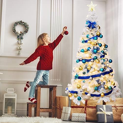 HAPPYGRILL 6FT Unlit White Artificial Christmas Tree with Solid Metal Stand, PVC Material 650 Branches Xmas Tree