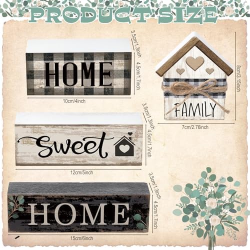 Moucuny 4 Pcs Farmhouse Table Decor Rustic Home Sweet Home Wooden Signs