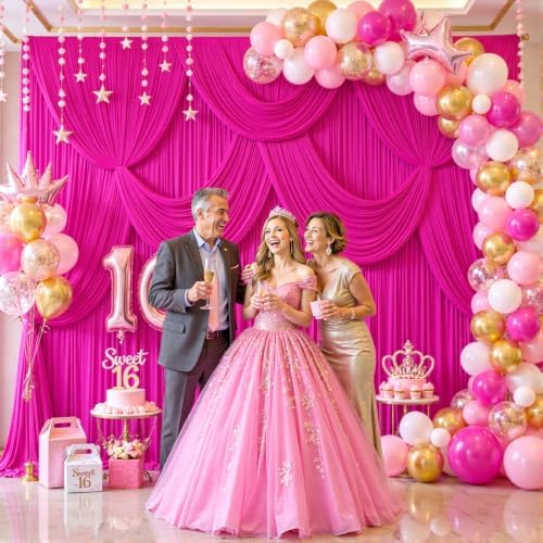 4 Panels Fuchsia Backdrop Curtain for Parties Birthday Party Wrinkle Free Hot Pink Photo Curtains Backdrop Drapes Fabric Decoration for Wedding 20ft(W) x 10ft(H)